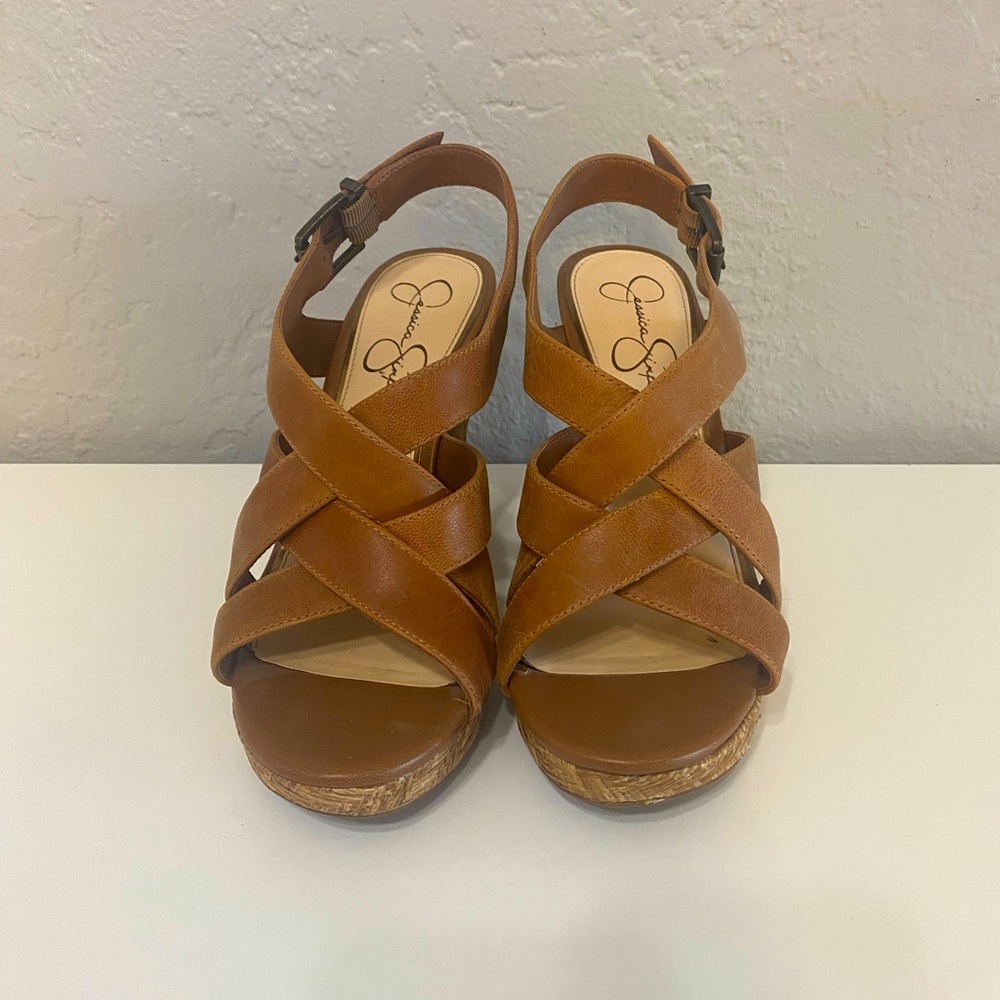 Jessica Simpson tan wedge heels